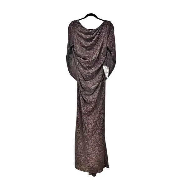 Betsy & Adam Women's Embellished Glitter-Lace Capelet Gown Brown Size 4 NWT